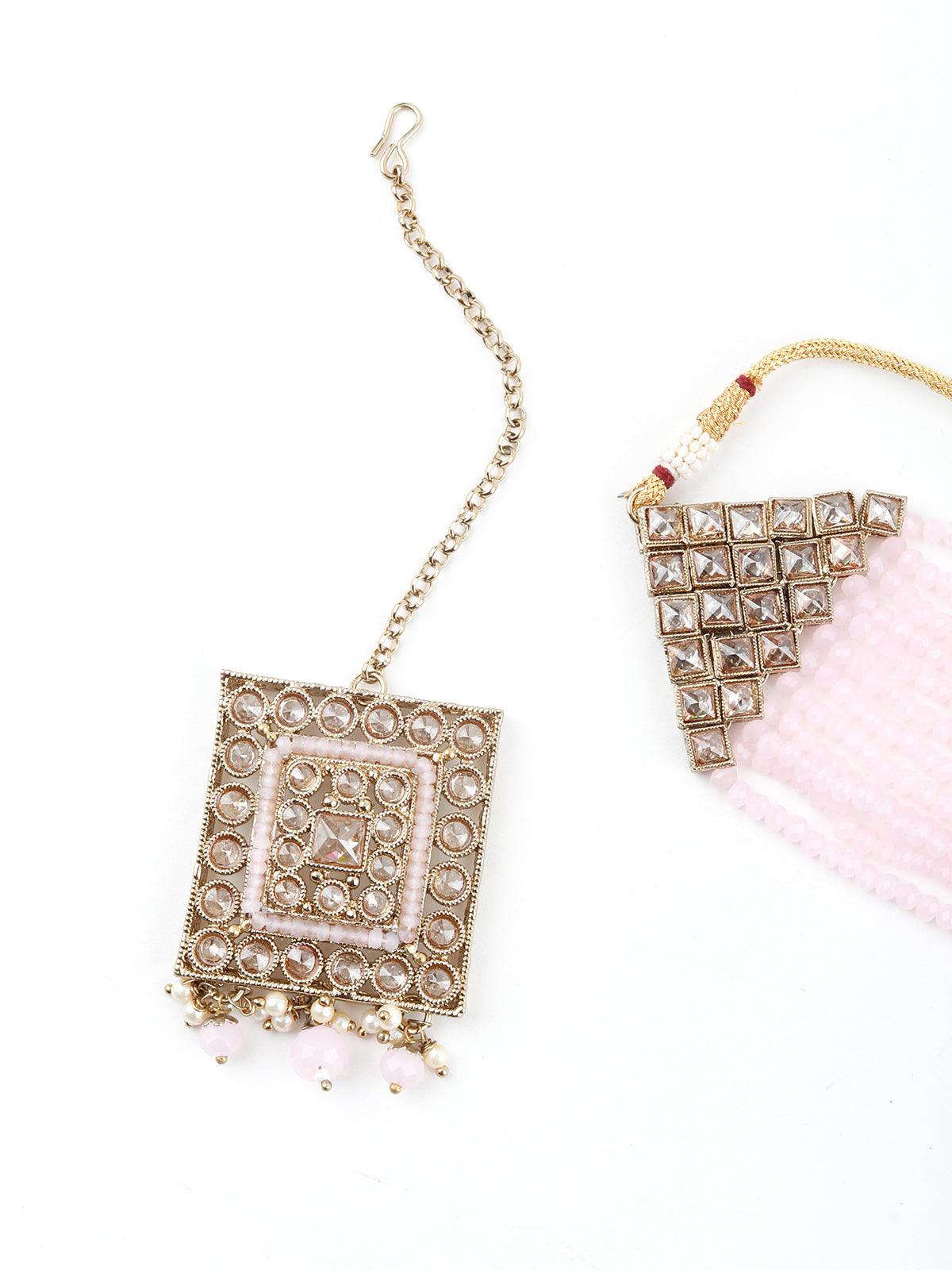 Bedazzling Baby Pink Choker Necklace Set - Rajwada