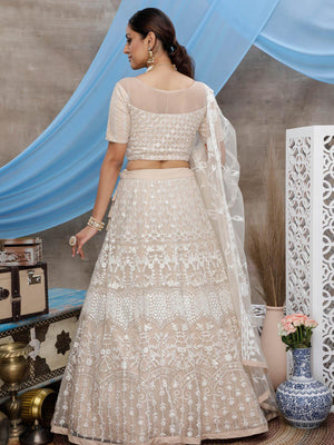 Beige Net Gota Patti Lehenga Set - Rajwada