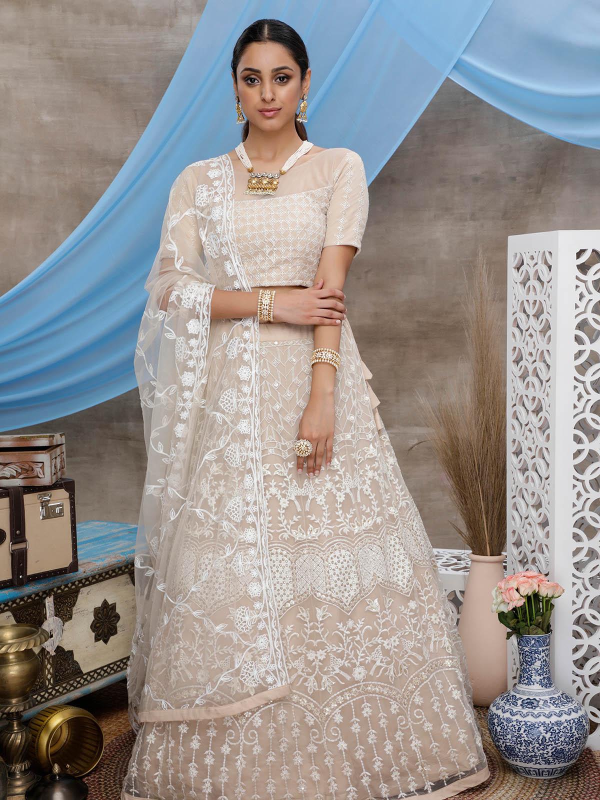 Beige Net Gota Patti Lehenga Set - Rajwada