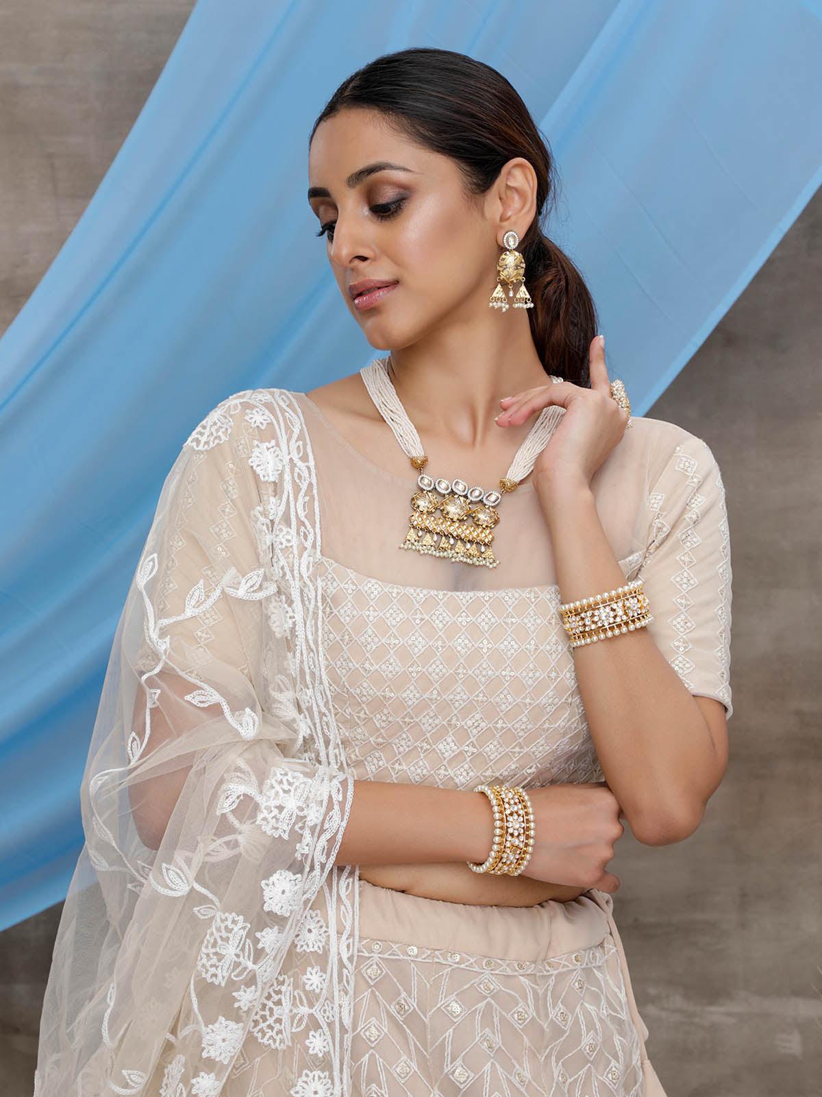 Beige Net Gota Patti Lehenga Set - Rajwada