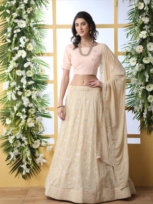 Beige Sequins Georgette Lehenga Set - Rajwada