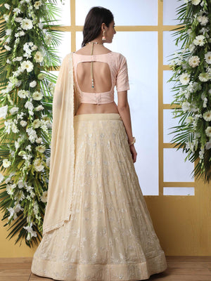 Beige Sequins Georgette Lehenga Set - Rajwada