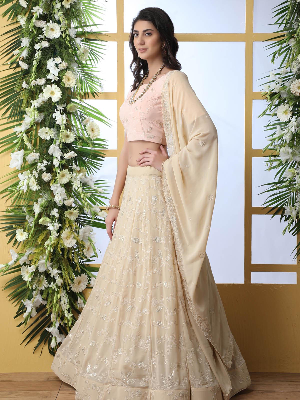Beige Sequins Georgette Lehenga Set - Rajwada
