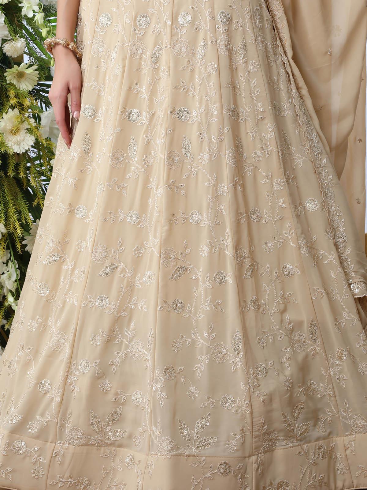 Beige Sequins Georgette Lehenga Set - Rajwada