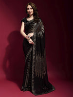 Black and Gold Georgette Sequence Saree With Blouse - Rajwada