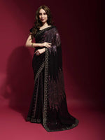 Black and Pink Georgette Sequence Saree With Blouse - Rajwada