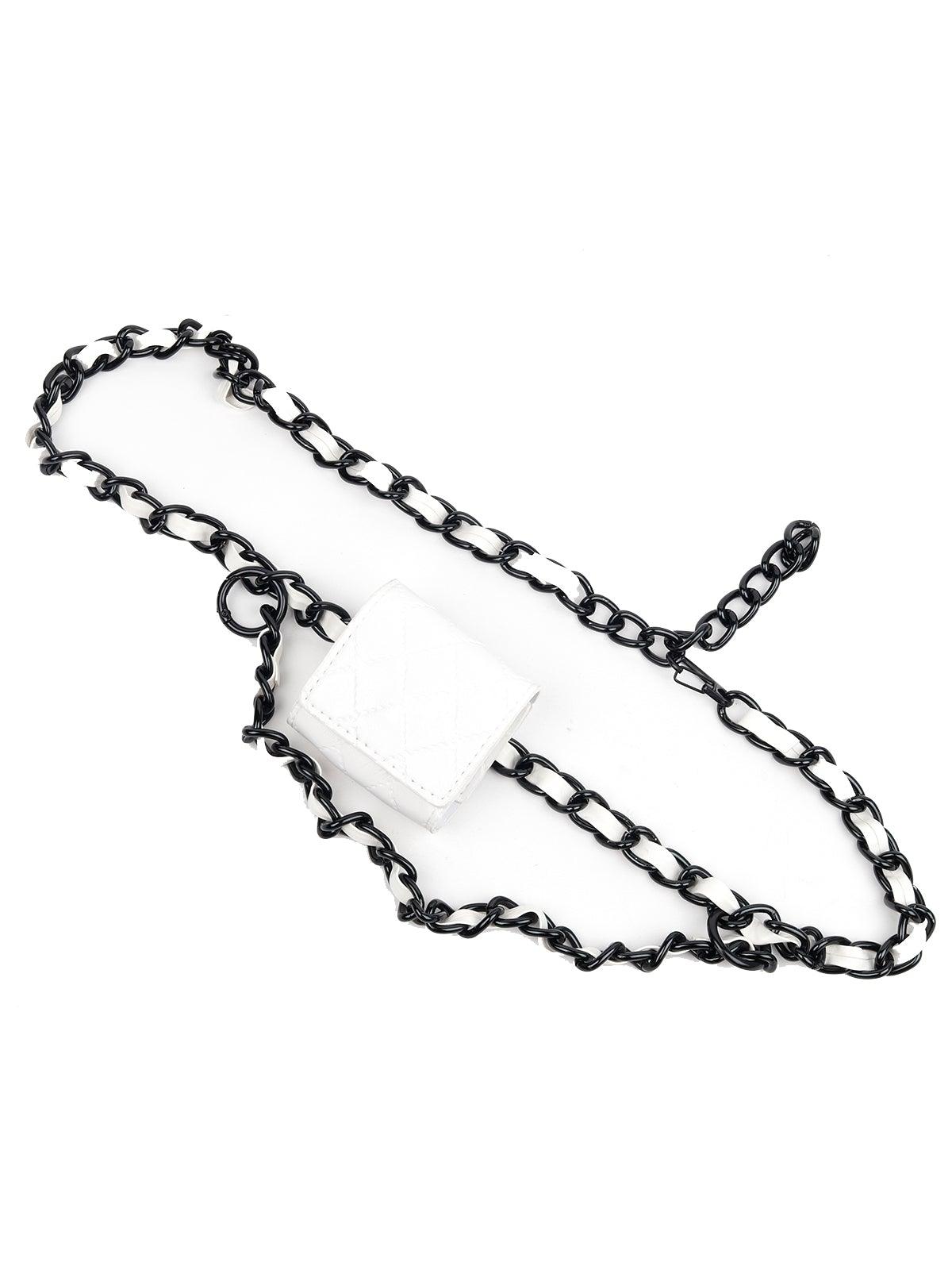Black and white mini chained belt bag - Rajwada