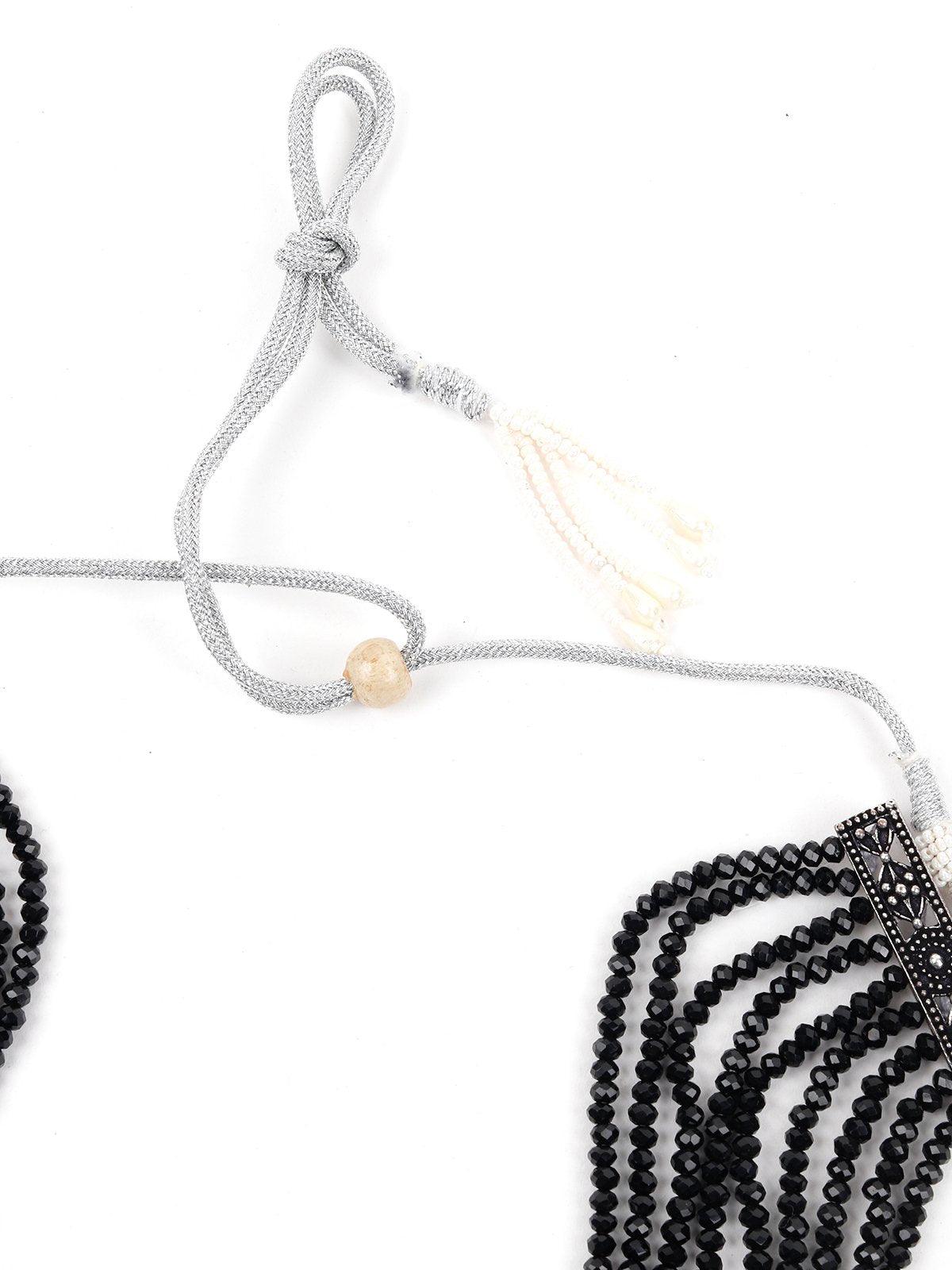 Black Beaded Statement Necklace Set - Rajwada