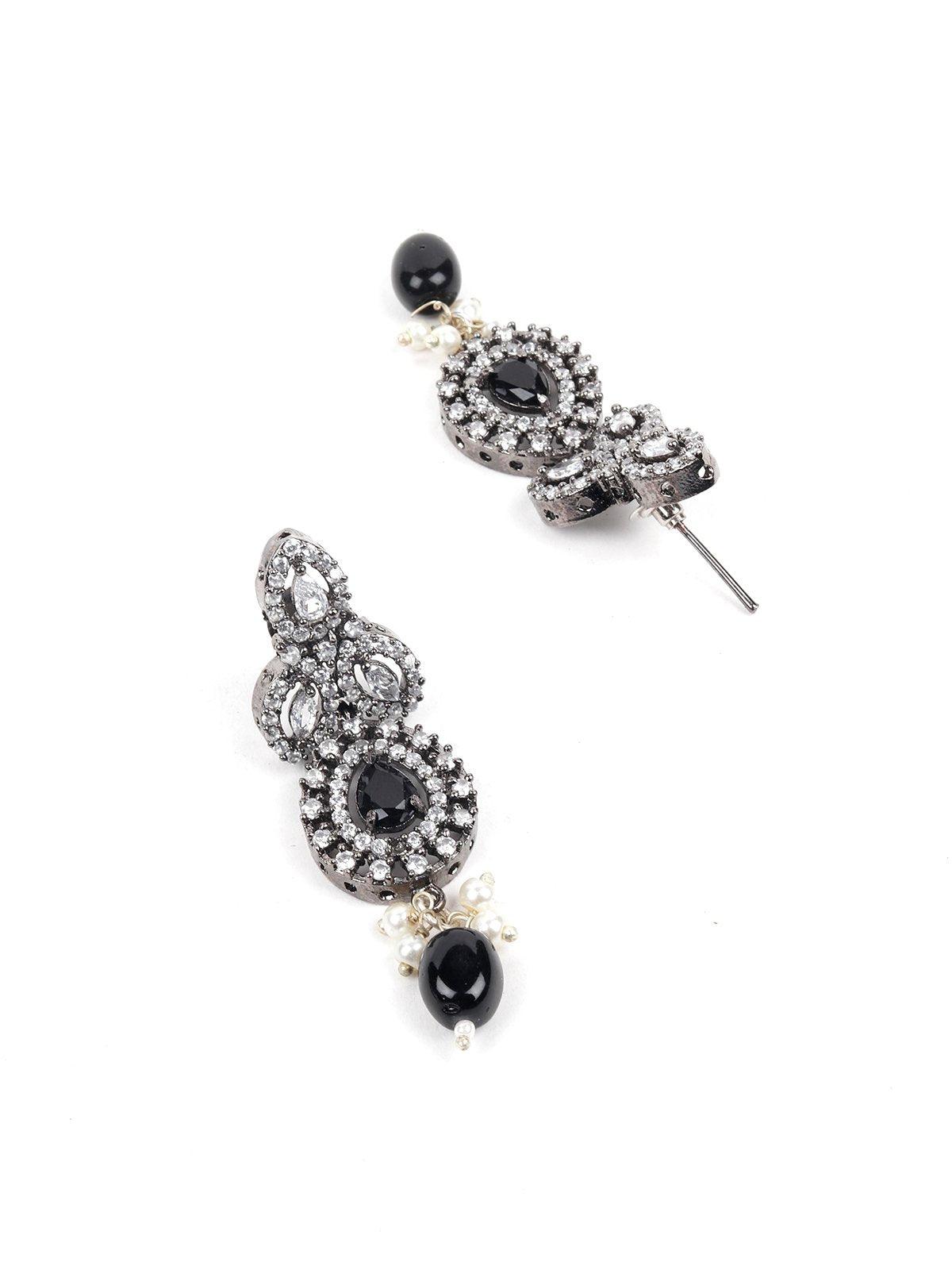 Black Beaded Statement Necklace Set - Rajwada