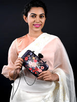 Black Floral print Elegant Box Clutch - Odette