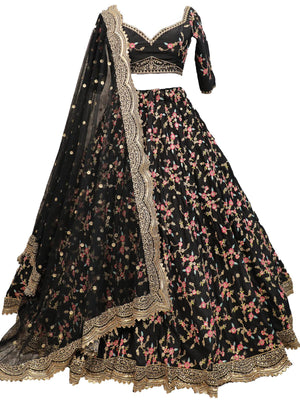 Black Floral Sassy Lehenga Choli Set - Rajwada