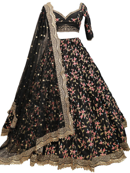 Black Floral Sassy Lehenga Choli Set - Rajwada