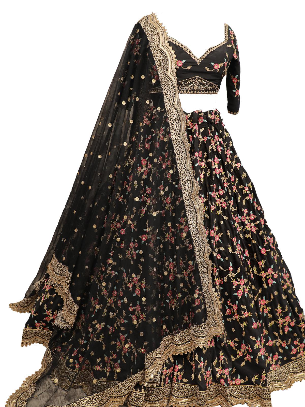 Black Floral Sassy Lehenga Choli Set - Rajwada