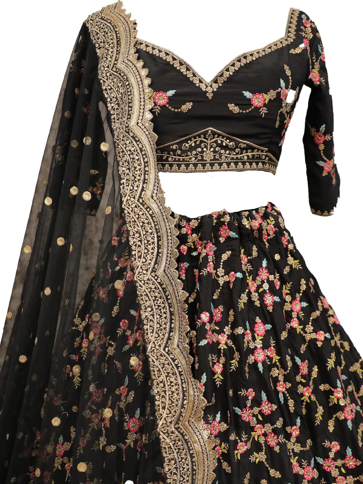 Black Floral Sassy Lehenga Choli Set - Rajwada