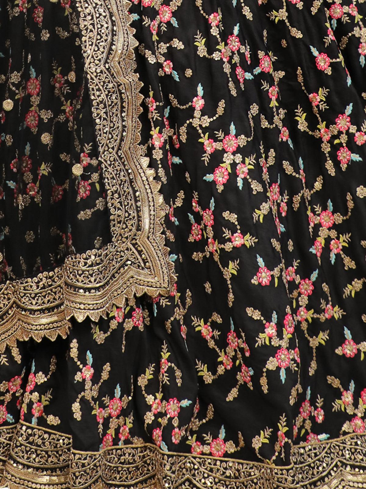 Black Floral Sassy Lehenga Choli Set - Rajwada