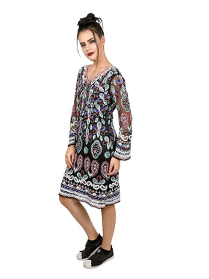 Black V-neck Sequin Embroidered Midi Dress - Rajwada