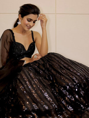Rajwada Women Black Designer Sequin Semi Stitched Lehenga With Unstitched Blouse