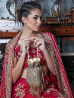 BLINGY EMBELLISHED GOLD POTLI BAG - Odette