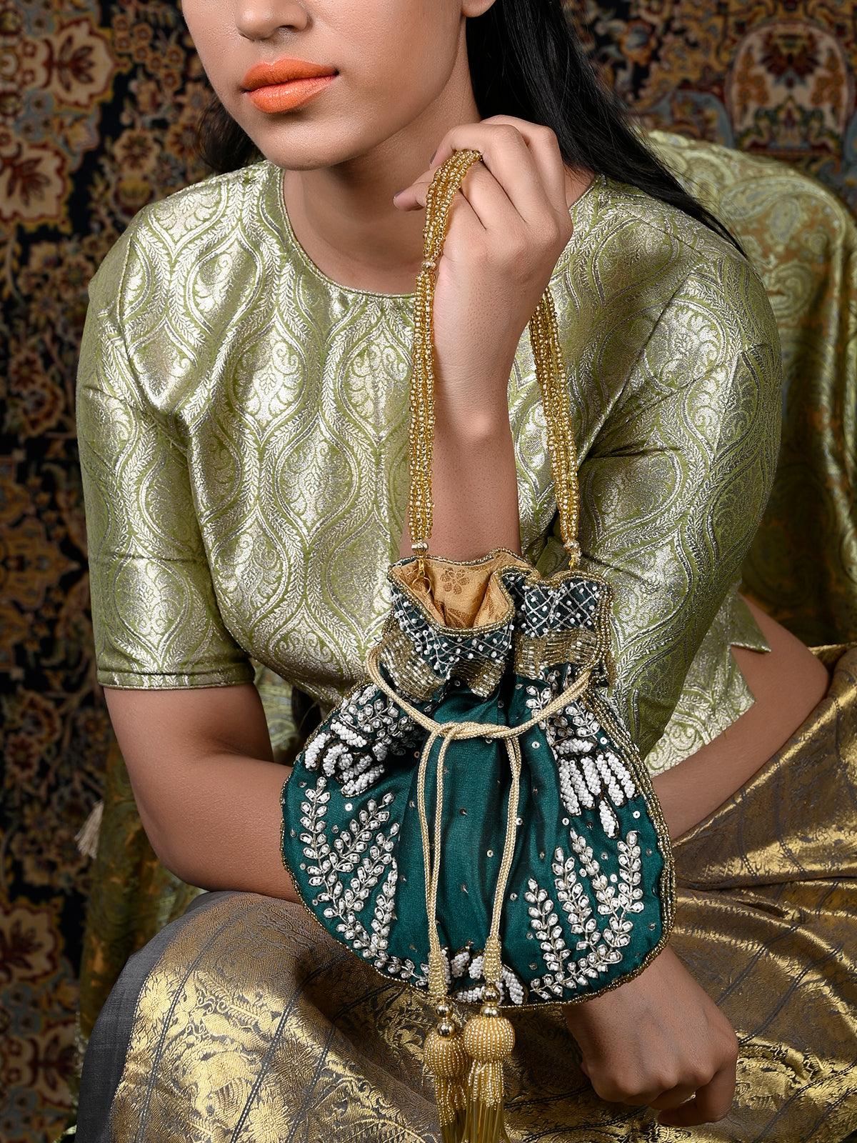 Bottle Green Alluring Potli - Odette