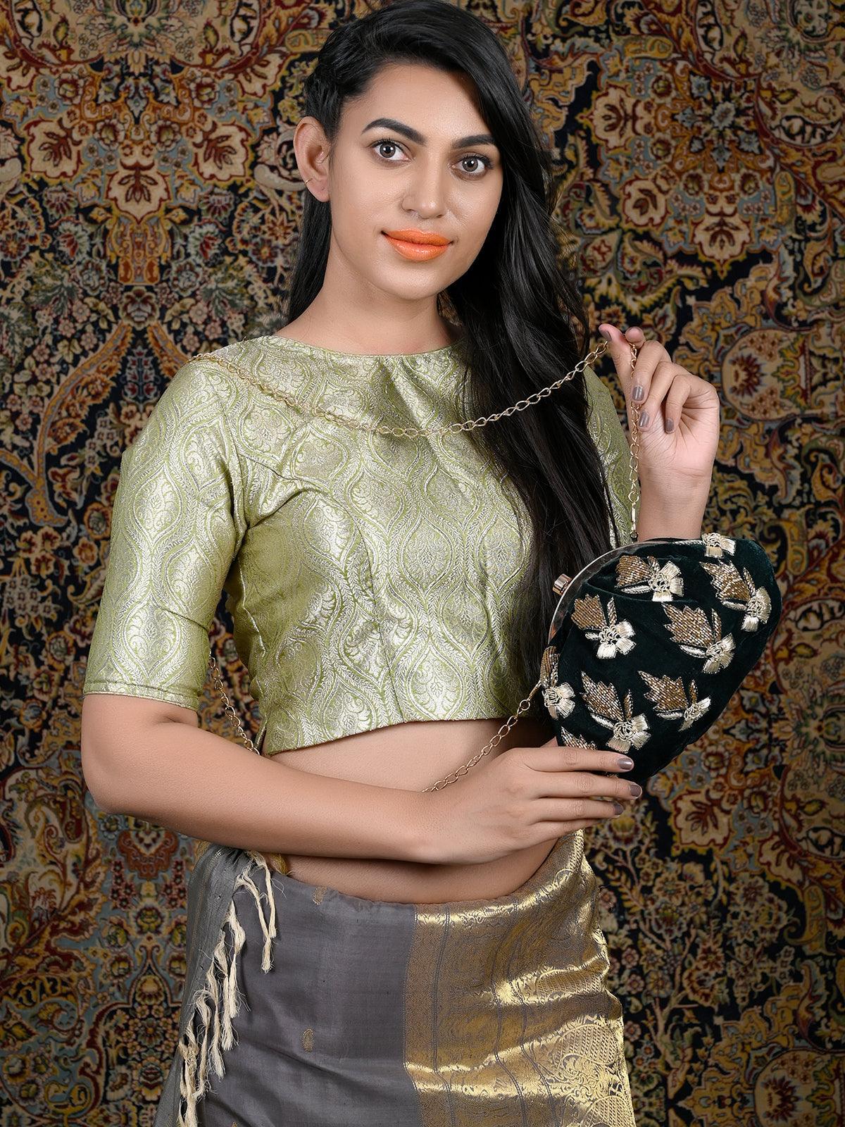 Bottle Green Beaded Batuwa - Rajwada