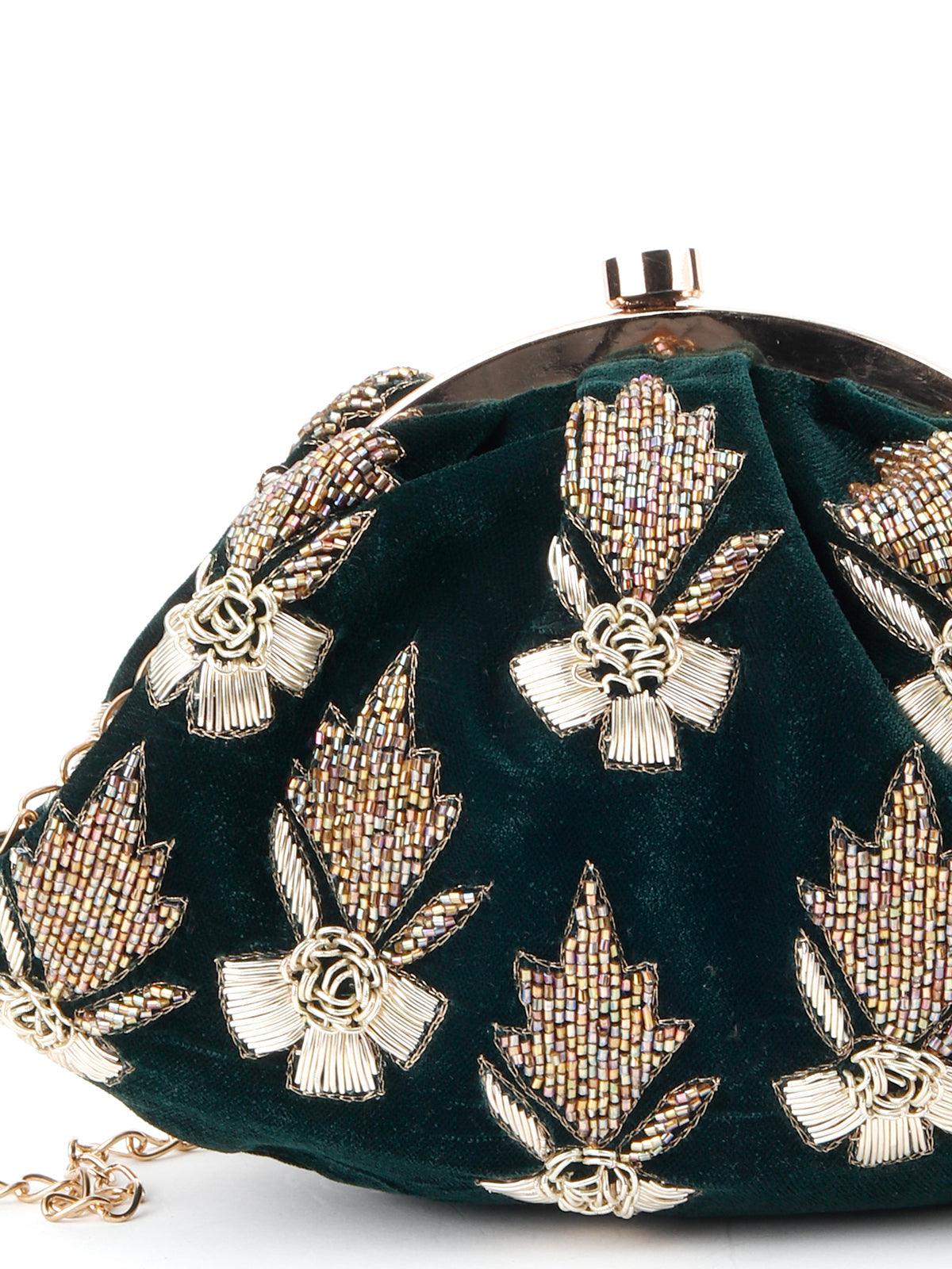 Bottle Green Beaded Batuwa - Rajwada