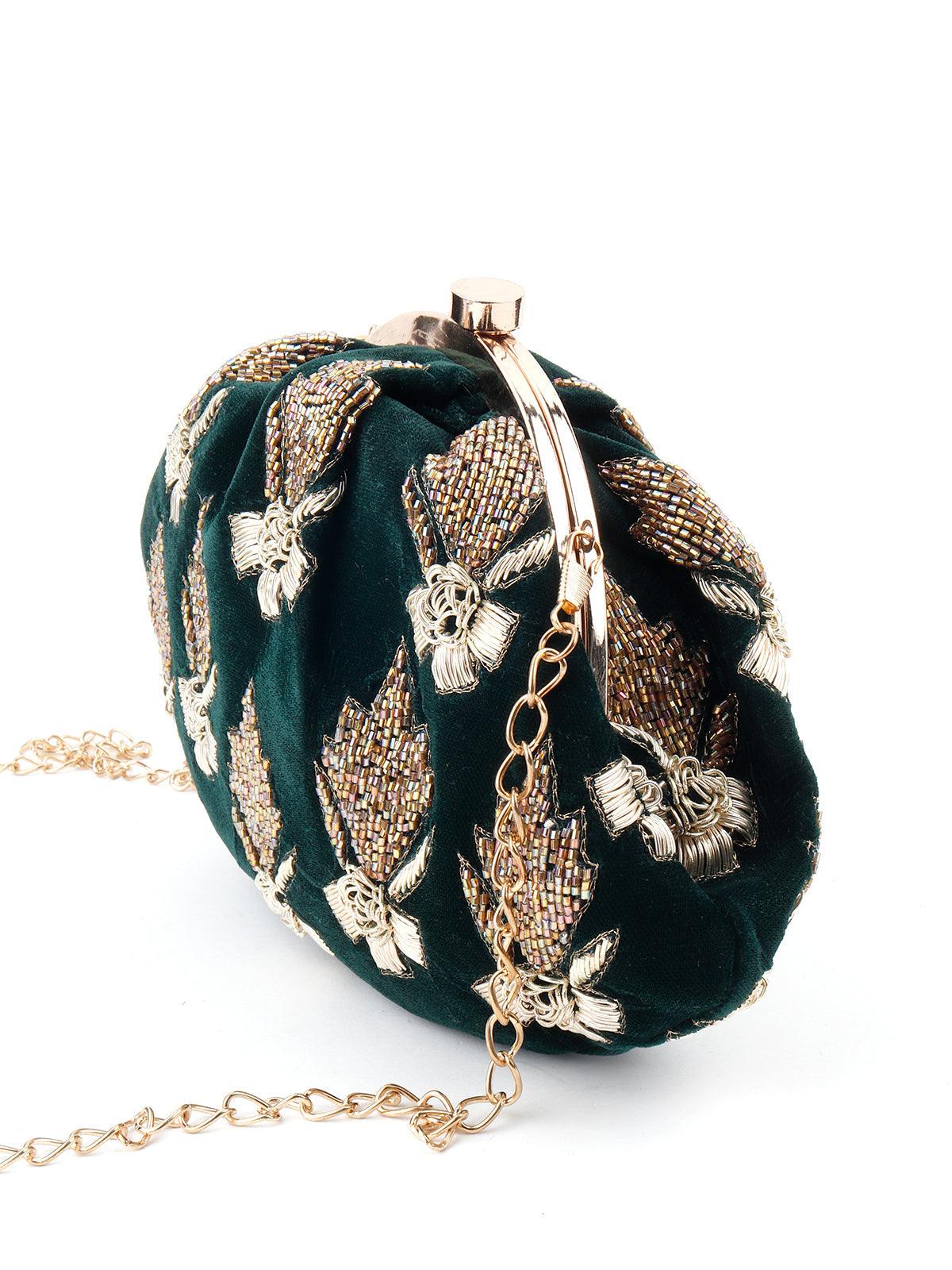 Bottle Green Beaded Batuwa - Rajwada