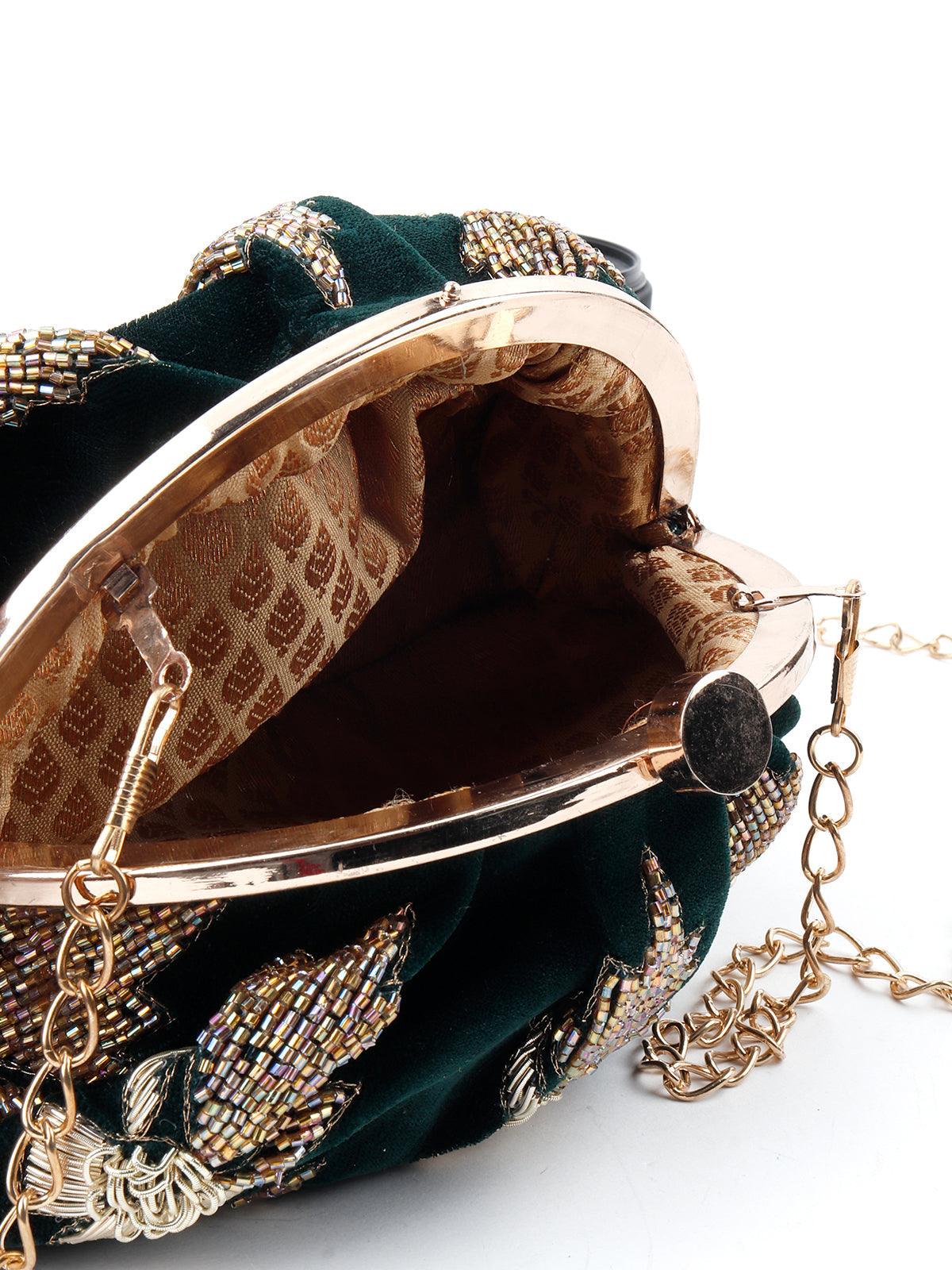Bottle Green Beaded Batuwa - Rajwada