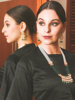 Bottle Green-White Long Divine Necklace Set - Rajwada