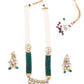 Bottle Green-White Long Divine Necklace Set - Rajwada