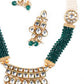 Bottle Green-White Long Divine Necklace Set - Rajwada