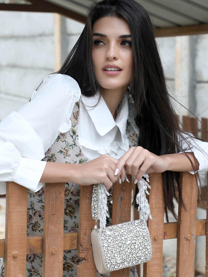 BREATH-TAKING BEIGE EMBELLISHED HANDBAG - Rajwada