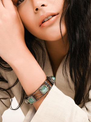Bright Green Crystal Statement Bracelet - Rajwada