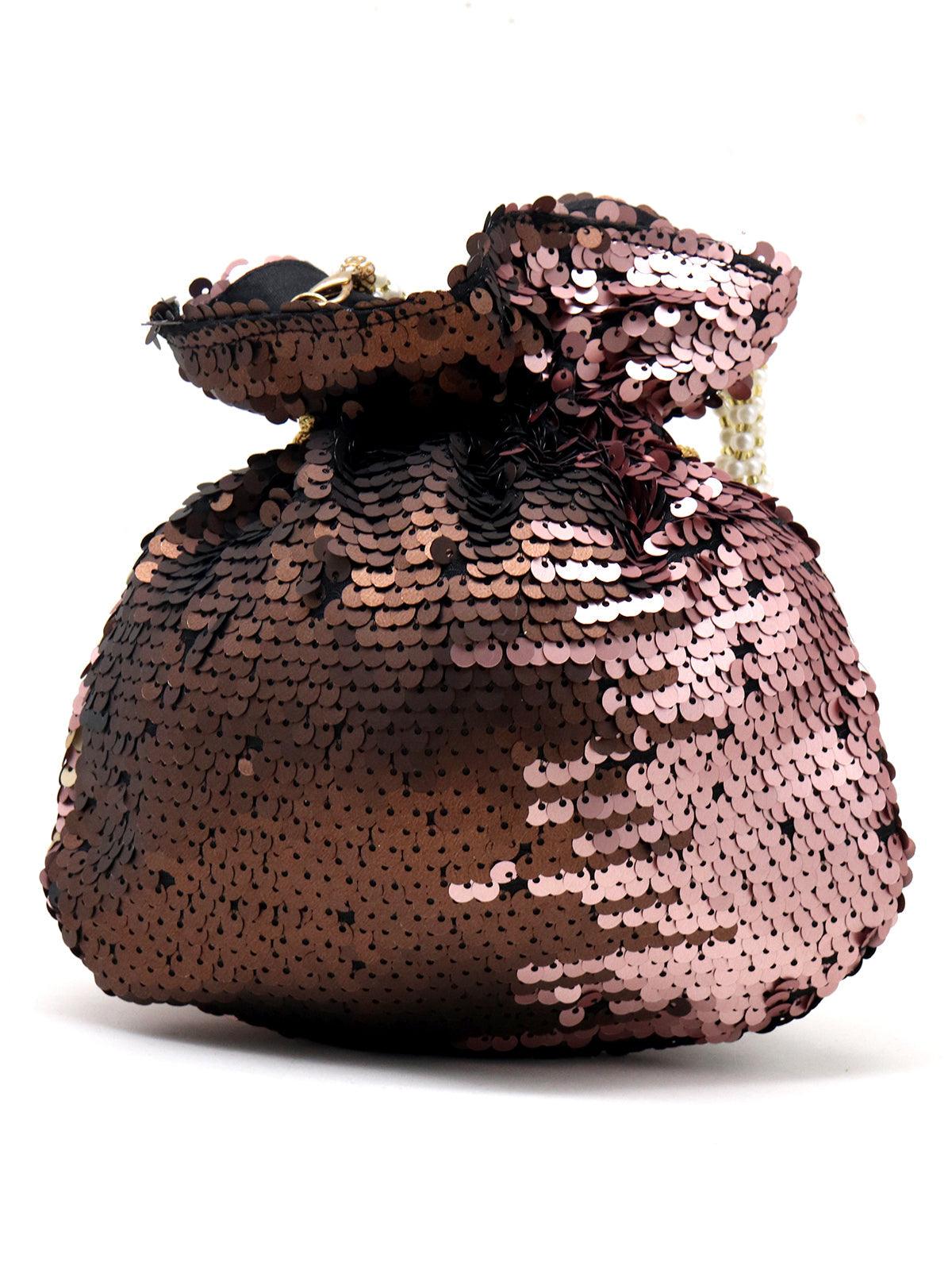 Brown and copper acrylic &amp; fabric potli handbag! - Rajwada