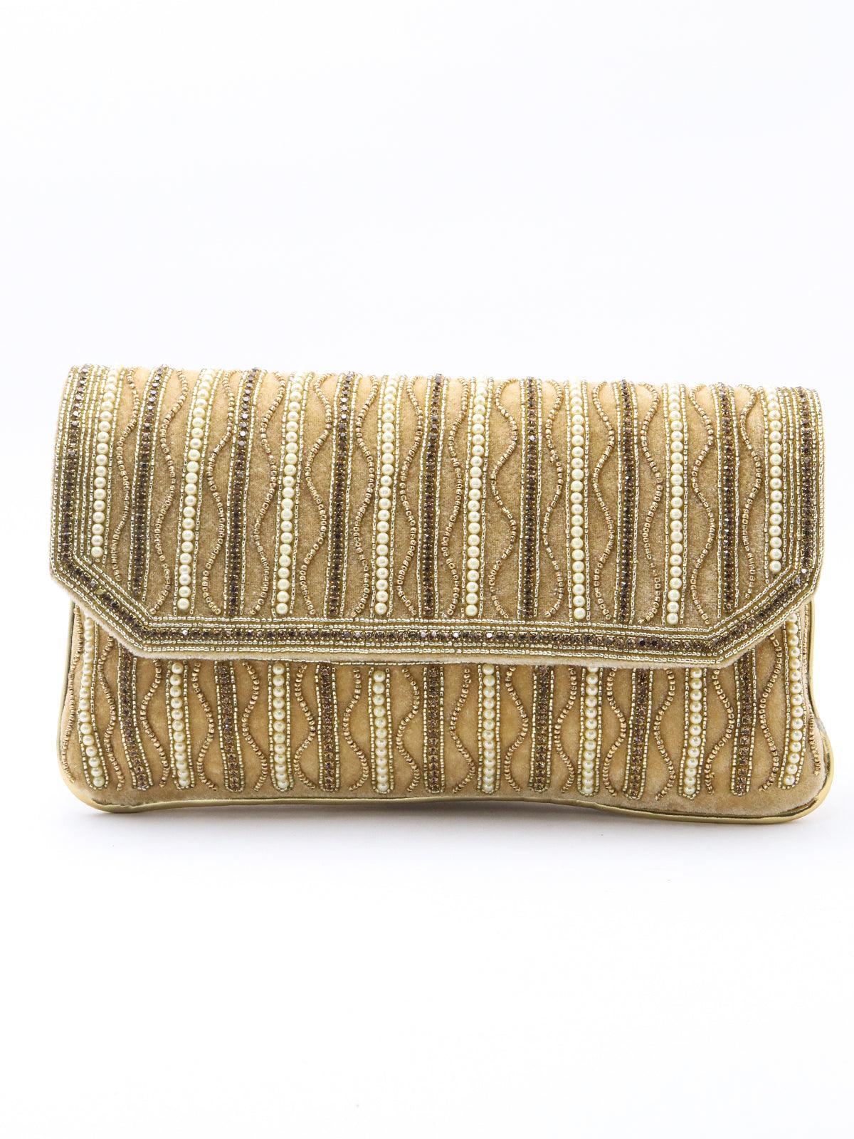 Brown beads and faux pearl bag - Rajwada