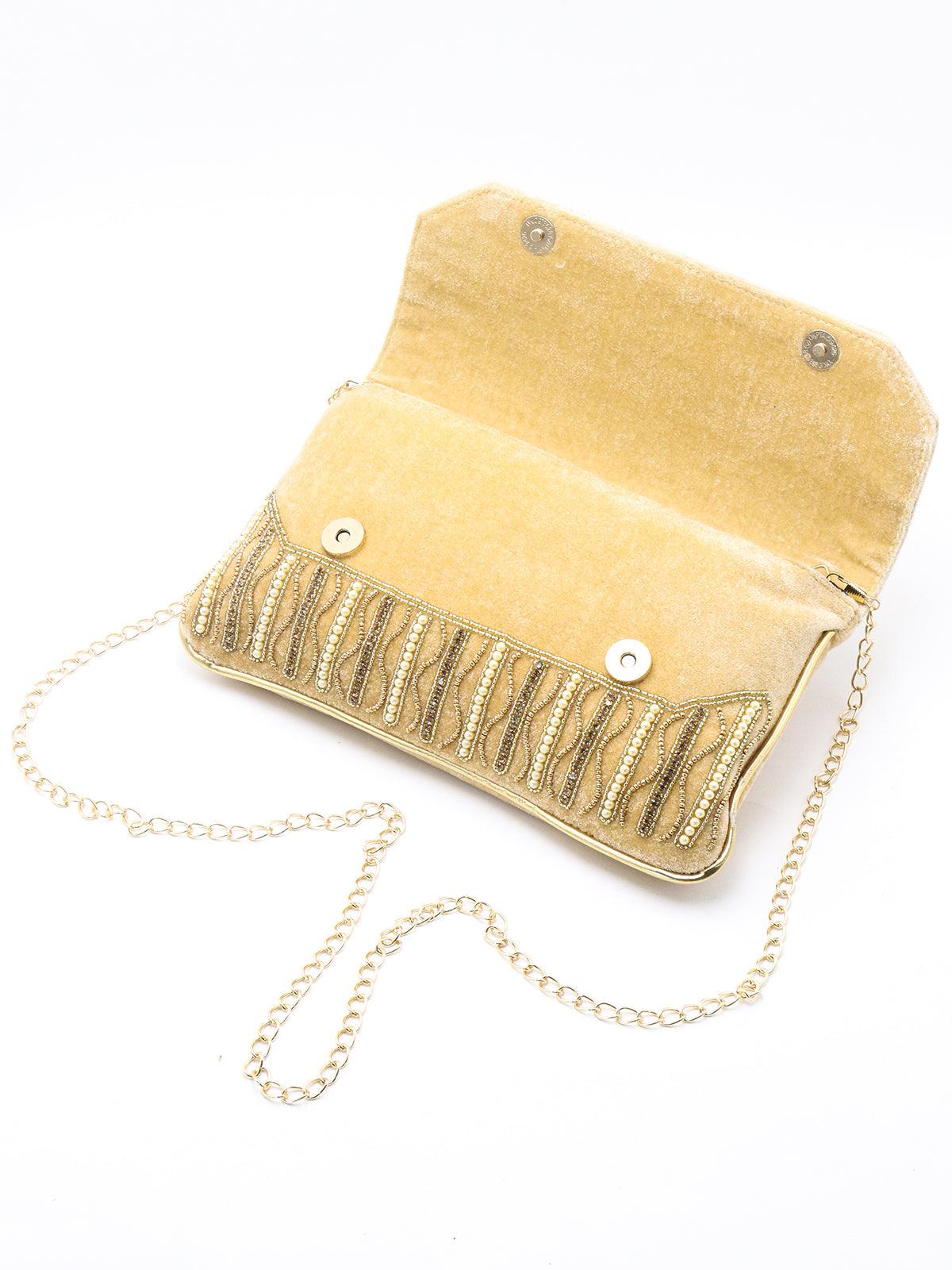 Brown beads and faux pearl bag - Rajwada