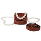 Brown crocodile textured double pearl belt bag - Rajwada