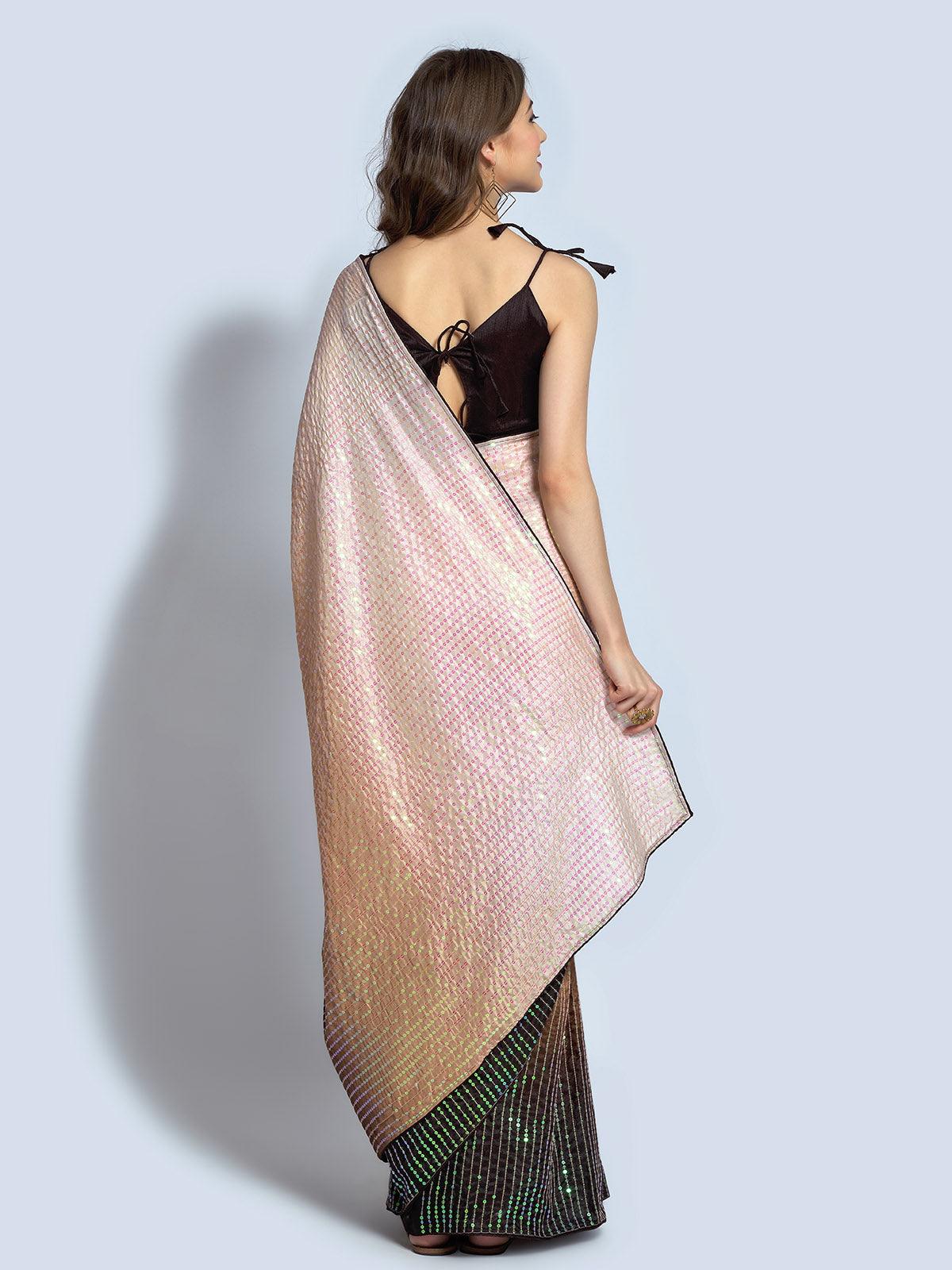 Brown Georgette  designer embroidery saree - Rajwada