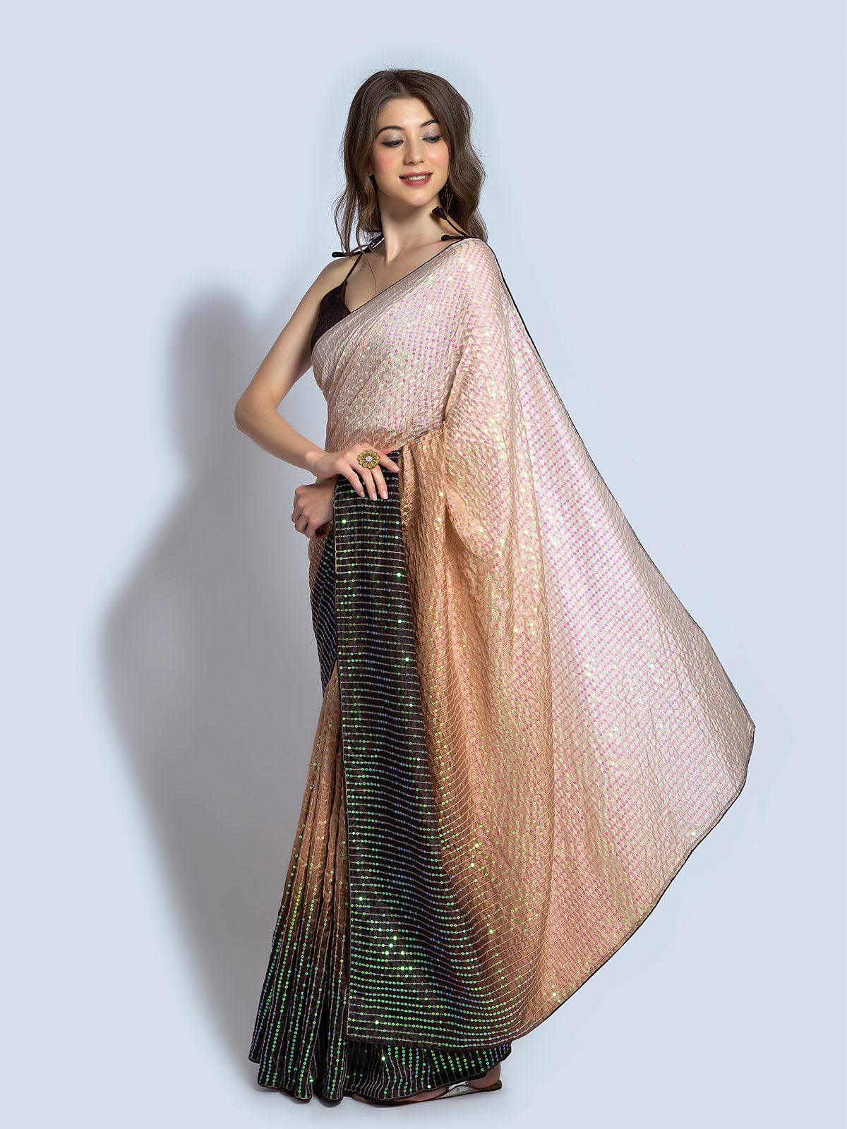 Brown Georgette  designer embroidery saree - Rajwada