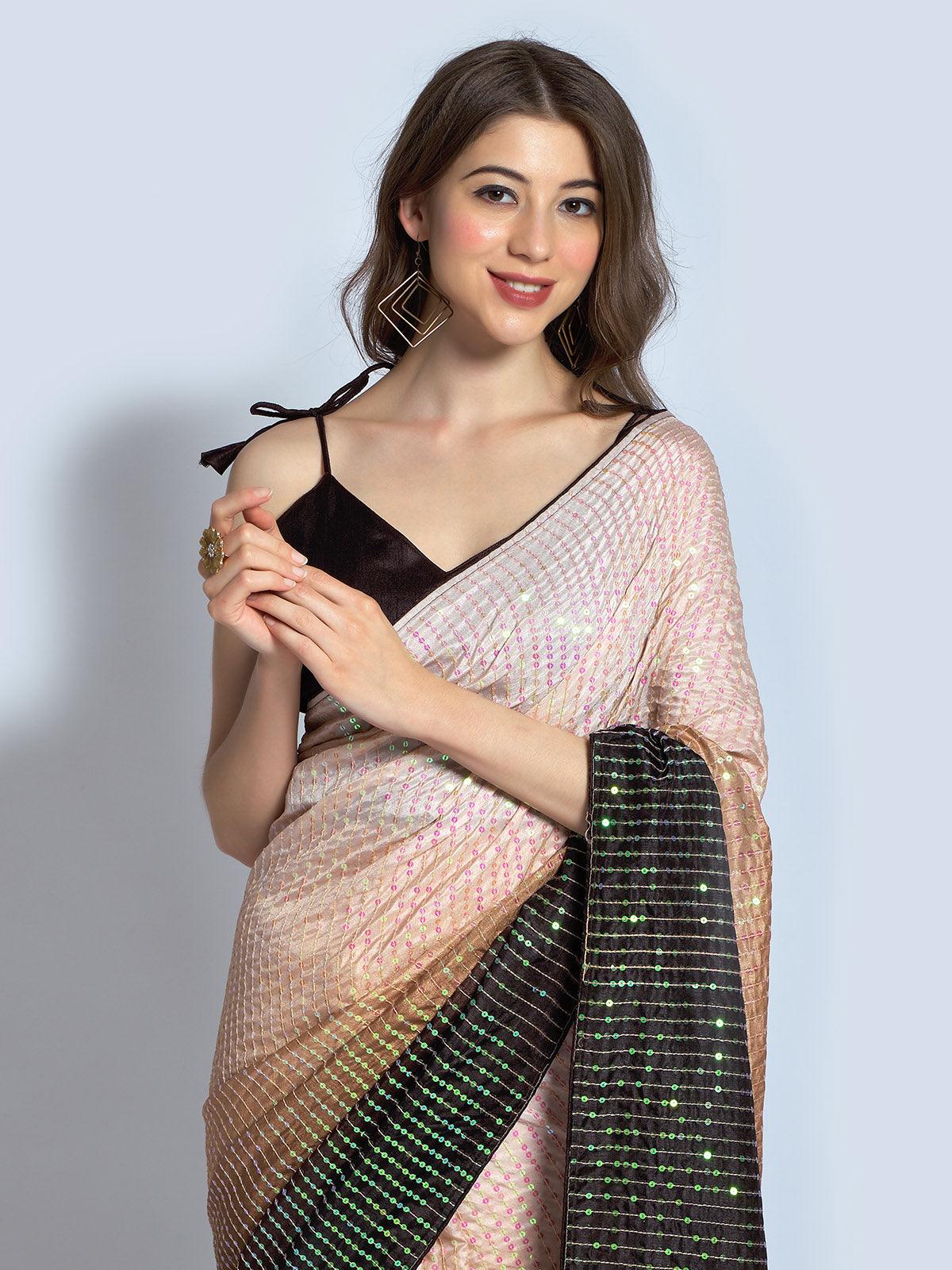 Brown Georgette  designer embroidery saree - Rajwada