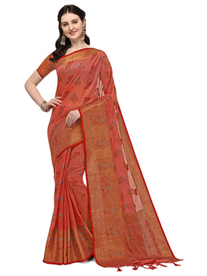 Chilly Red Colour Banarasi Silk Madhubani Work Saree - Rajwada