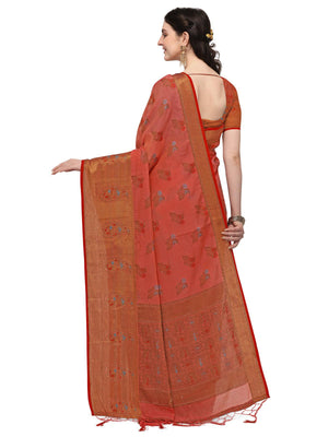Chilly Red Colour Banarasi Silk Madhubani Work Saree - Rajwada
