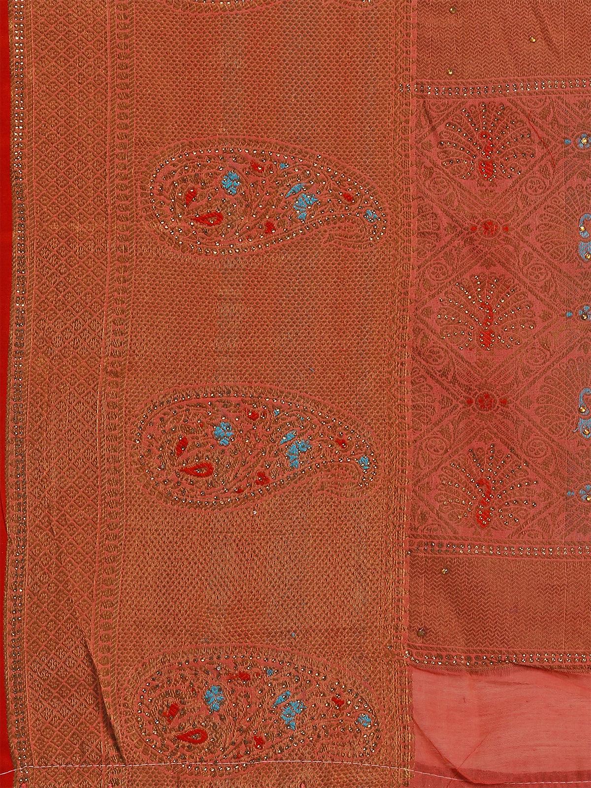 Chilly Red Colour Banarasi Silk Madhubani Work Saree - Rajwada