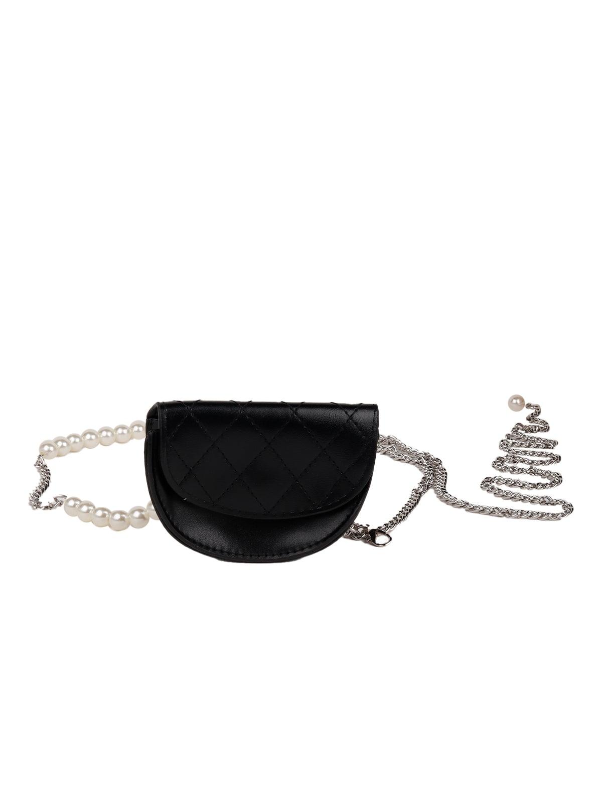 Classic Black Textured Belt Bag - Rajwada