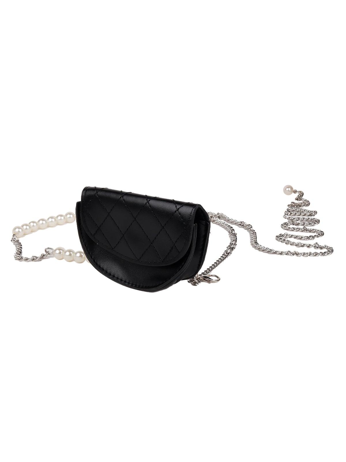 Classic Black Textured Belt Bag - Rajwada