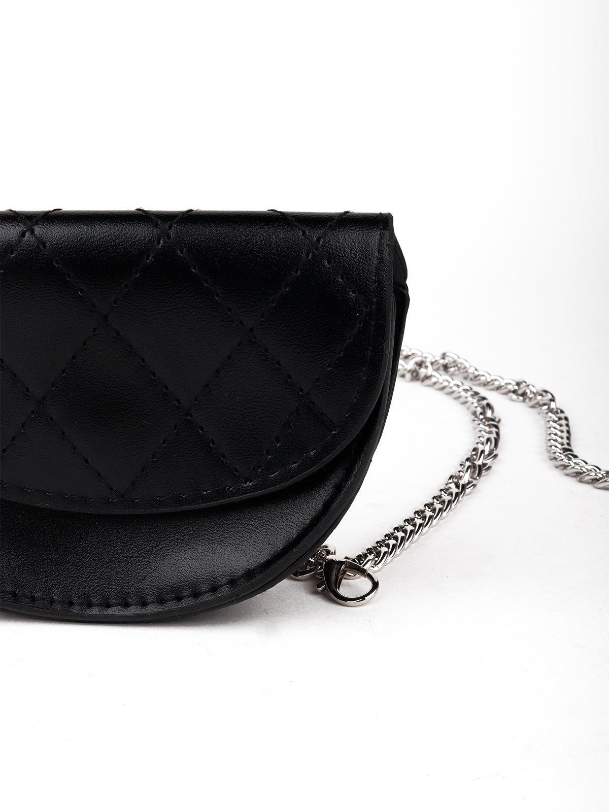 Classic Black Textured Belt Bag - Rajwada
