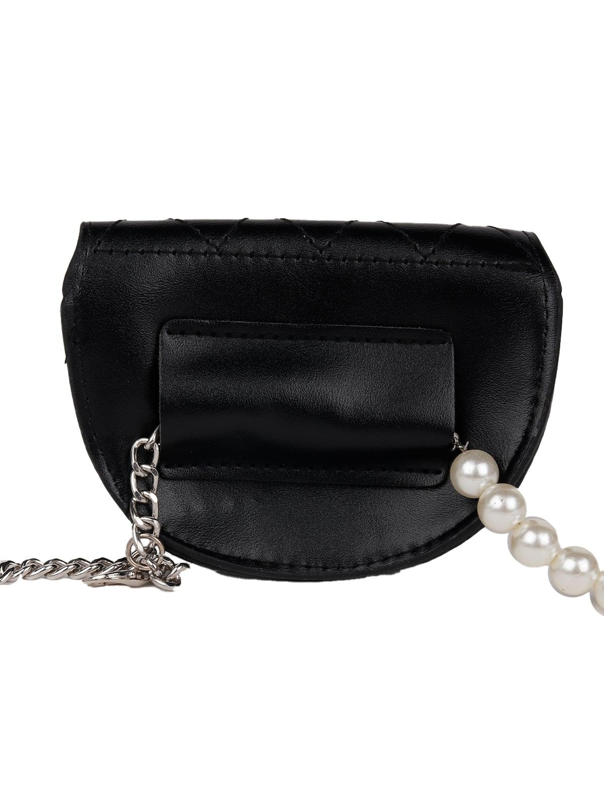 Classic Black Textured Belt Bag - Rajwada