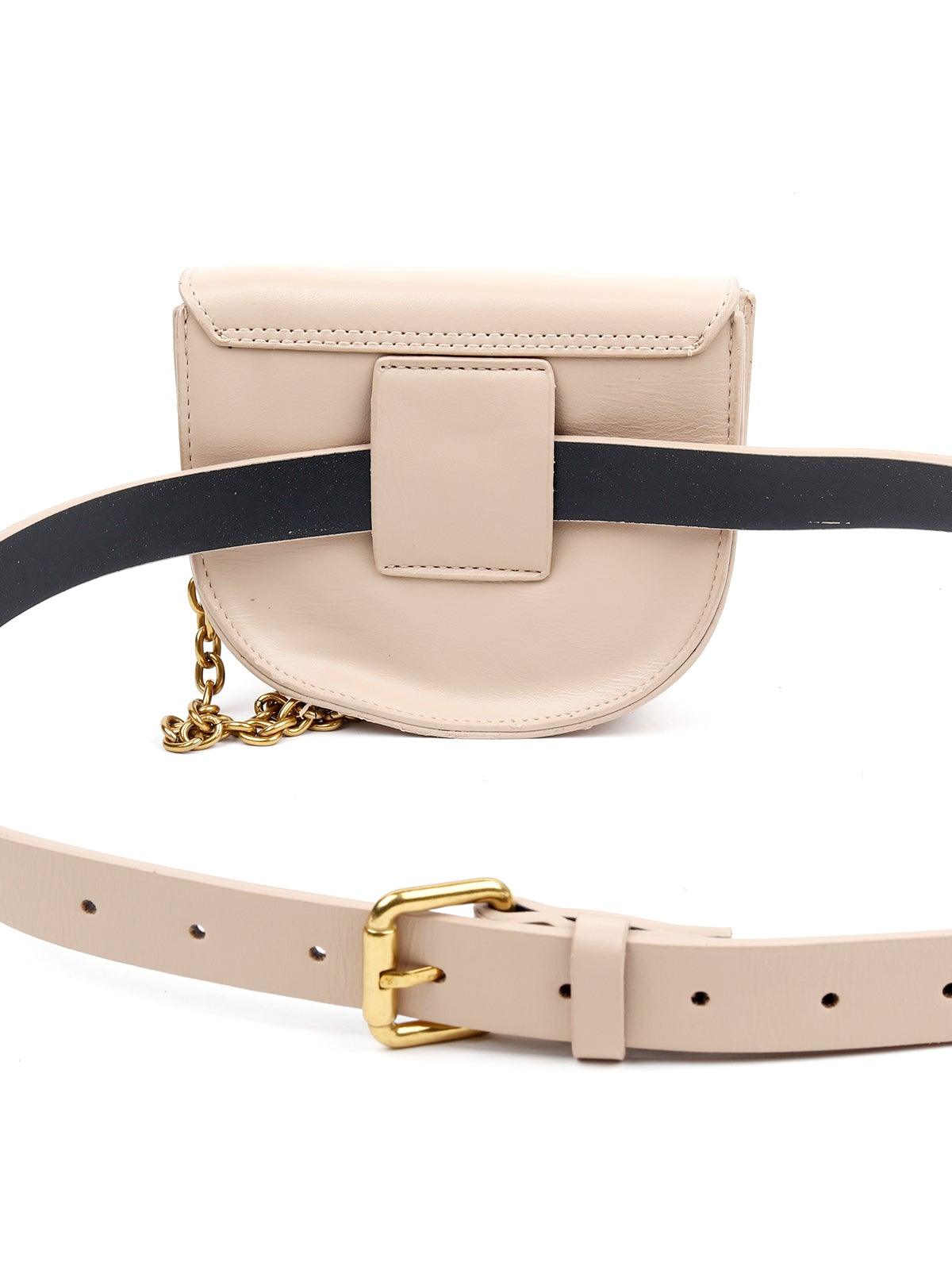 Classic Creamy Beige Gold Lock Belt-Bag - Rajwada
