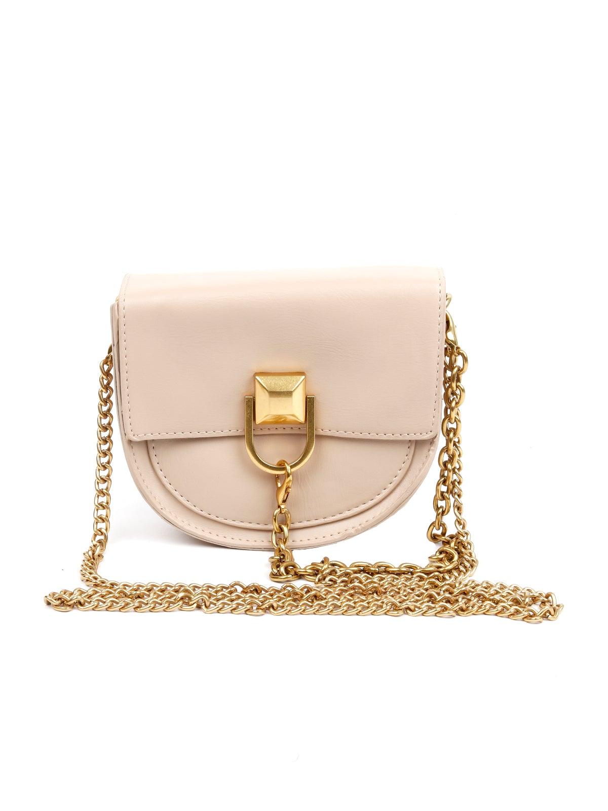 Classic Creamy Beige Gold Lock Belt-Bag - Rajwada
