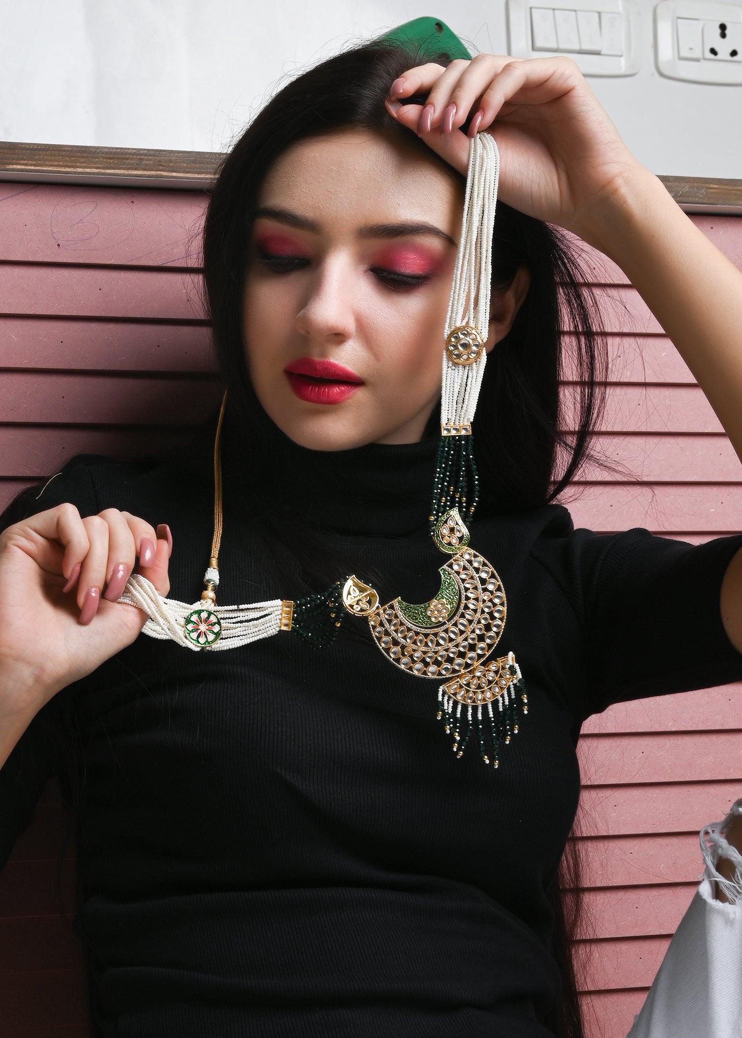 Classy Green Necklace Set - Rajwada