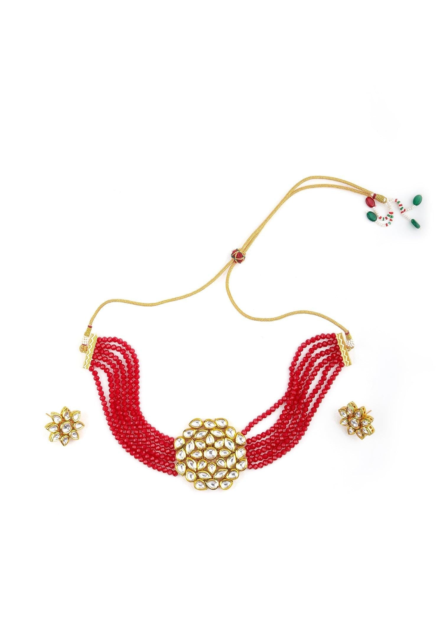 Classy Red Choker Set - Rajwada